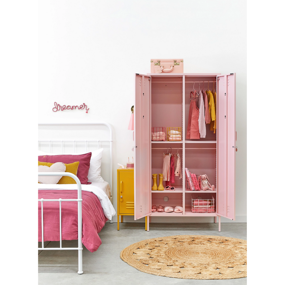 Pink locker in a bedroom