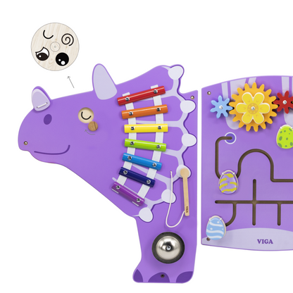 Purple Dinosaur interactive wall panel with a changing eye mechanism 