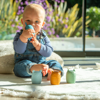 Baby playing with colourfu silicone toys