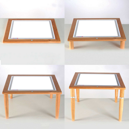 4 images showing adjustable lg height of table