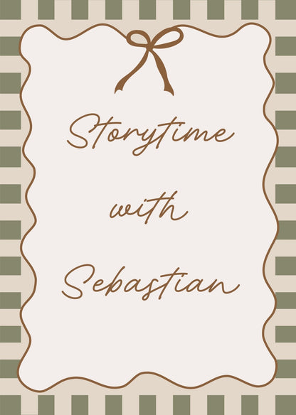 Book cover with 'Storytime with Sebastian' text on a striped background