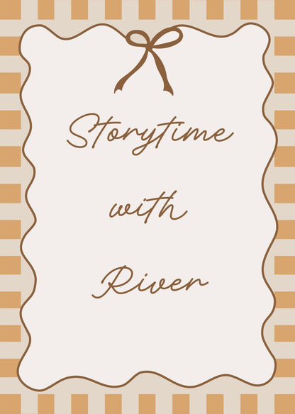 Book cover with 'Storytime with River' text on a checkered background