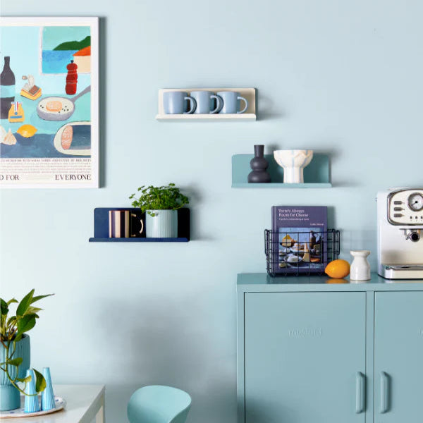 Light blue shelf and decor