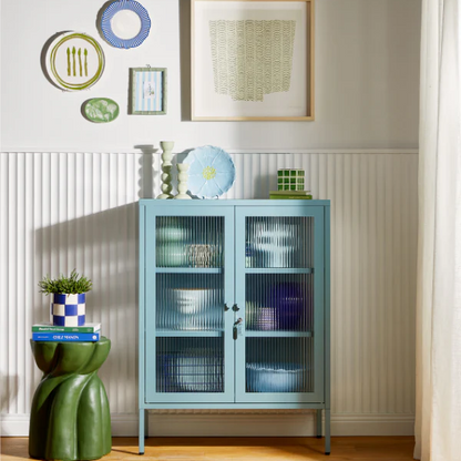 Glass cabinet in a living room