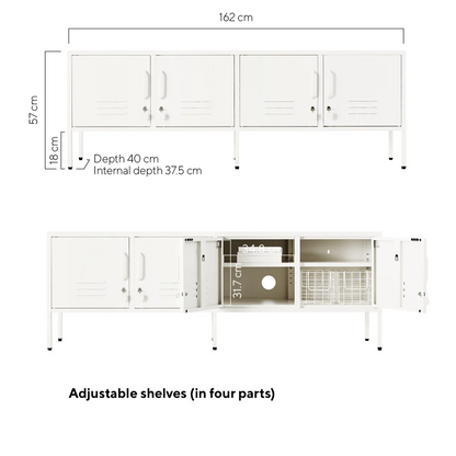 Diagram of a kitchen cabinet with dimensions labeled on a white background