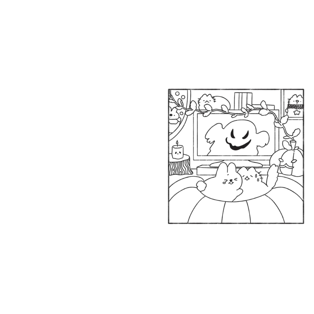 Cartoon of a cat watching TV with a sad expression on a white background