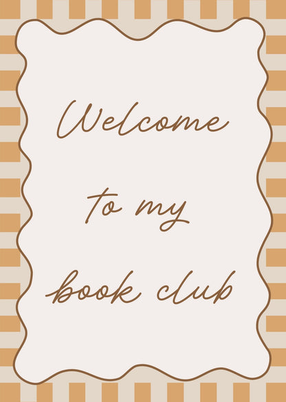 Invitation card with 'Welcome to my book club' text on a striped background