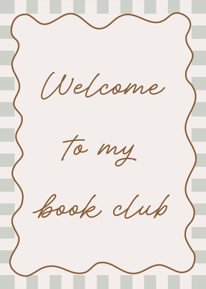 Decorative card with 'Welcome to my book club' text on a striped background