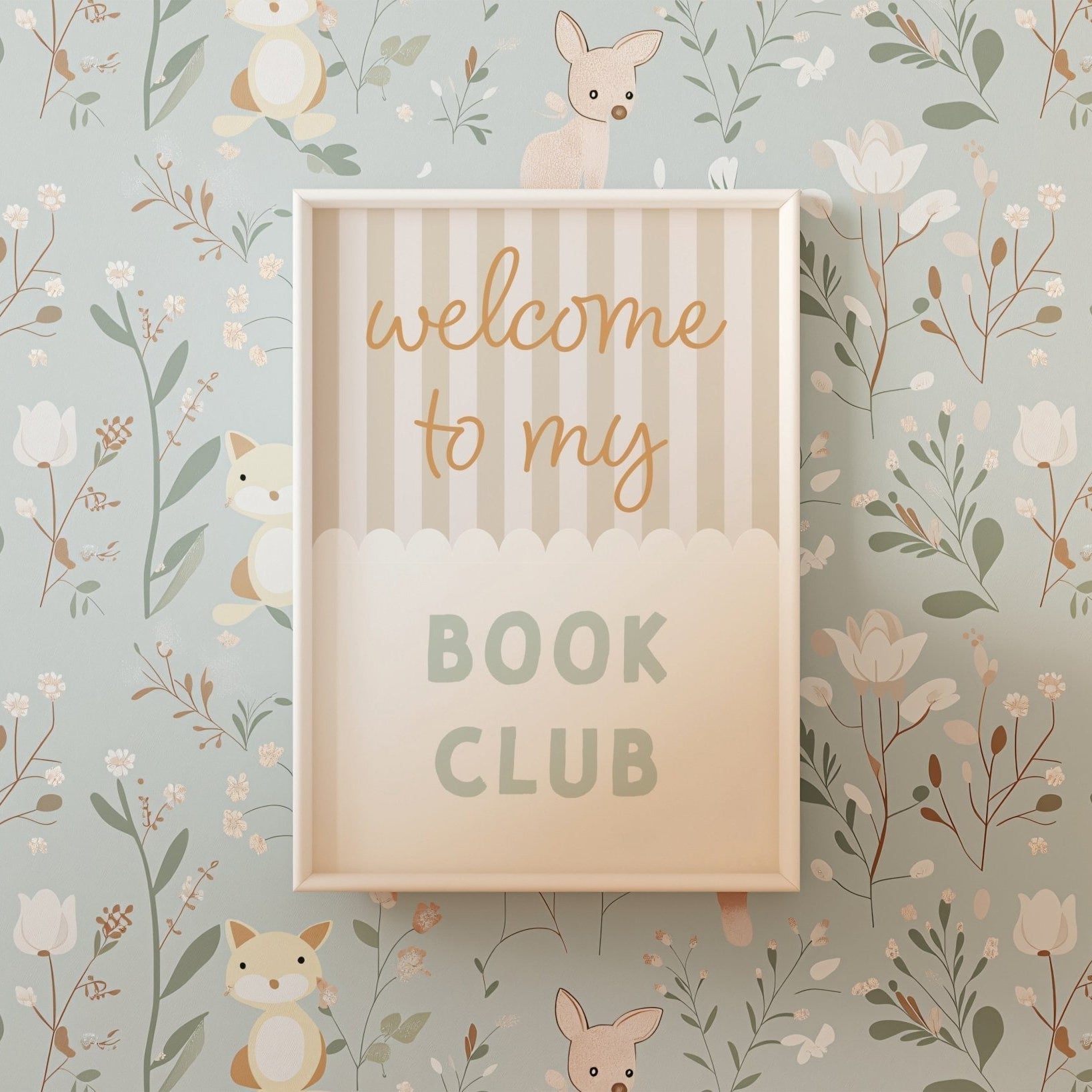 Decorative box with 'welcome to my book club' text on a floral and animal-themed background